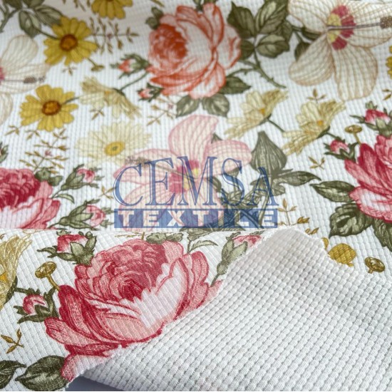 Printed Knitted Waffle 100% Cotton | Rose Cemsa Textile