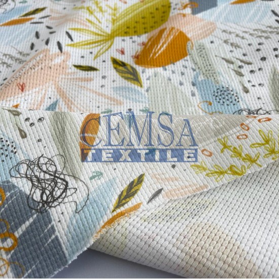 Printed Knitted Waffle 100% Cotton | Abstract Cemsa Textile