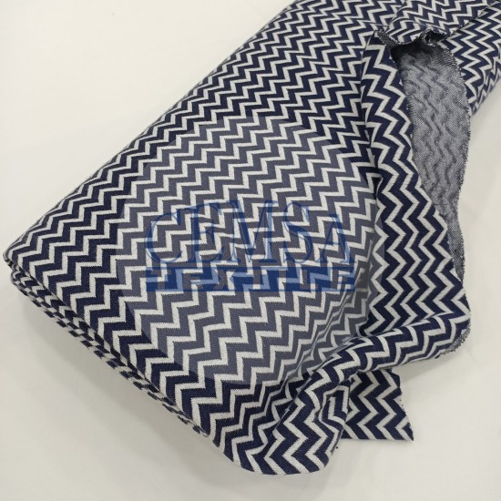 Rib Fabric | 100% Cotton | Navy Blue & White Zigzag Cemsa Textile