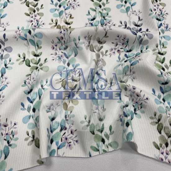 Printed Kashkorse Fabric | 94% Cot 6% Ea | Blue Bough Cemsa Textile