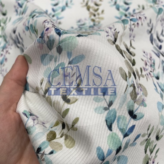 Printed Kashkorse Fabric | 94% Cot 6% Ea | Blue Bough Cemsa Textile