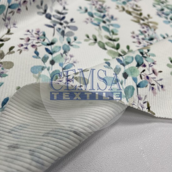 Printed Kashkorse Fabric | 94% Cot 6% Ea | Blue Bough Cemsa Textile