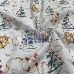 Printed Kashkorse Fabric | 94% Cot 6% Ea | Boat Printed Kashkorse Fabric | 94% Cot 6% Ea | Boat