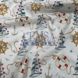 Printed Kashkorse Fabric | 94% Cot 6% Ea | Boat Printed Kashkorse Fabric | 94% Cot 6% Ea | Boat