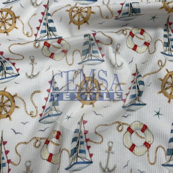 Printed Kashkorse Fabric | 94% Cot 6% Ea | Boat Cemsa Textile