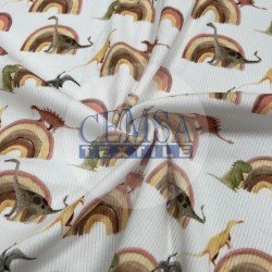 Printed 2x2 Kashkorse Fabric 94% Cot 6% Ea | Rainbow & Dinosour Printed 2x2 Kashkorse Fabric 94% Cot 6% Ea | Rainbow & Dinosour