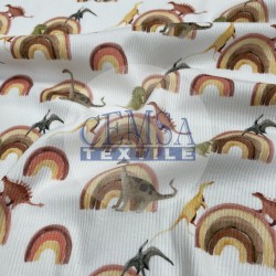 Printed 2x2 Kashkorse Fabric 94% Cot 6% Ea | Rainbow & Dinosour Printed 2x2 Kashkorse Fabric 94% Cot 6% Ea | Rainbow & Dinosour
