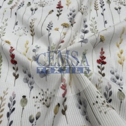Printed Kashkorse Fabric | 94% Cot 6% Ea | Sprig Printed Kashkorse Fabric | 94% Cot 6% Ea | Sprig