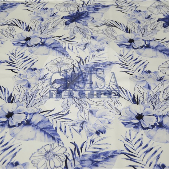 Sateen S_233059 Printed Sateen Fabric | 100% Cotton| Blue Flower 233059