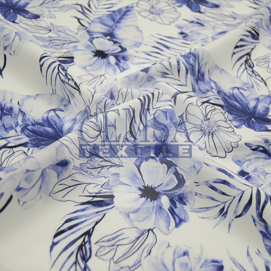 Sateen S_233059 Printed Sateen Fabric | 100% Cotton| Blue Flower 233059