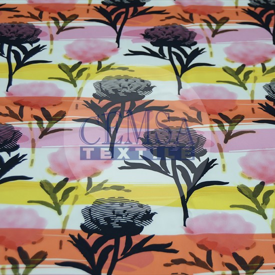 Sateen S_233071 Printed Sateen Fabric | 100% Cotton| Black-Pink Flower 233071