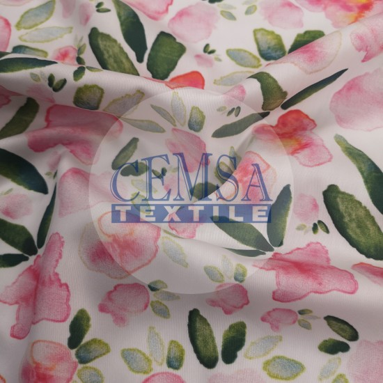 Sateen S_233082 Printed Silky Sateen Fabric | 100% Cotton| Watercolor Flower 233082