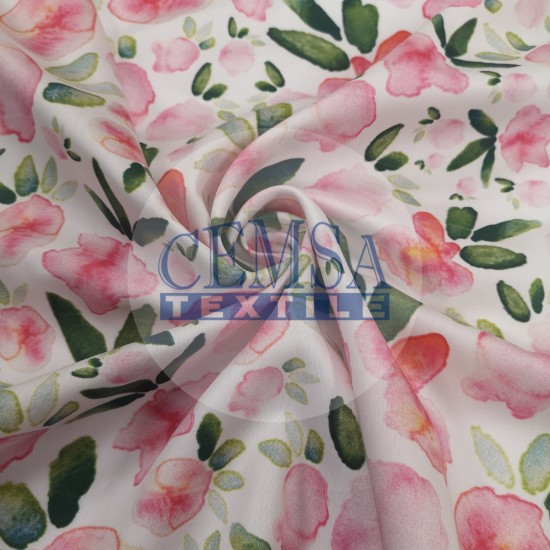 Sateen S_233082 Printed Silky Sateen Fabric | 100% Cotton| Watercolor Flower 233082