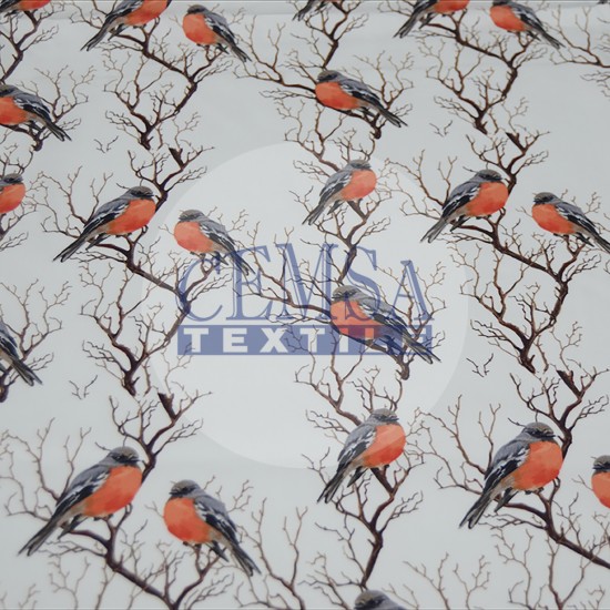 Printed Sateen Fabric | 100% Cotton| Birds 566058 Cemsa Textile