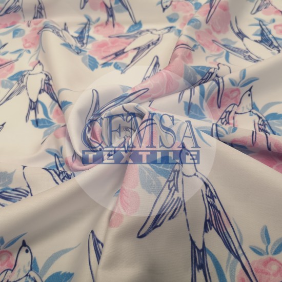 Sateen S_566069 Printed Silky Sateen Fabric | 100% Cotton| Bird-Rose 566069