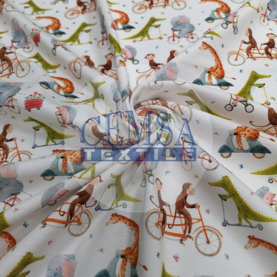 Printed Single Jersey | 95% Cot 5% Ea | Little Fun Animals Cemsa Textile