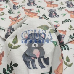 Printed Single Jersey | 95% Cot 5% Ea | Raccoon & Gazalle