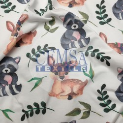 Printed Single Jersey | 95% Cot 5% Ea | Raccoon & Gazalle