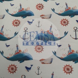 Printed Single Jersey | 95% Cot 5% Ea | Whale