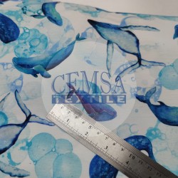 Printed Single Jersey | 95% Cot 5% Ea | Whales