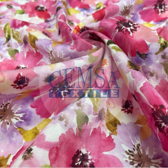 Printed Woven Fabric 100% Viscose | Belmando Pink Flower