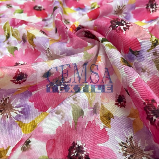 Printed Woven Fabric 100% Viscose | Belmando Pink Flower Cemsa Textile